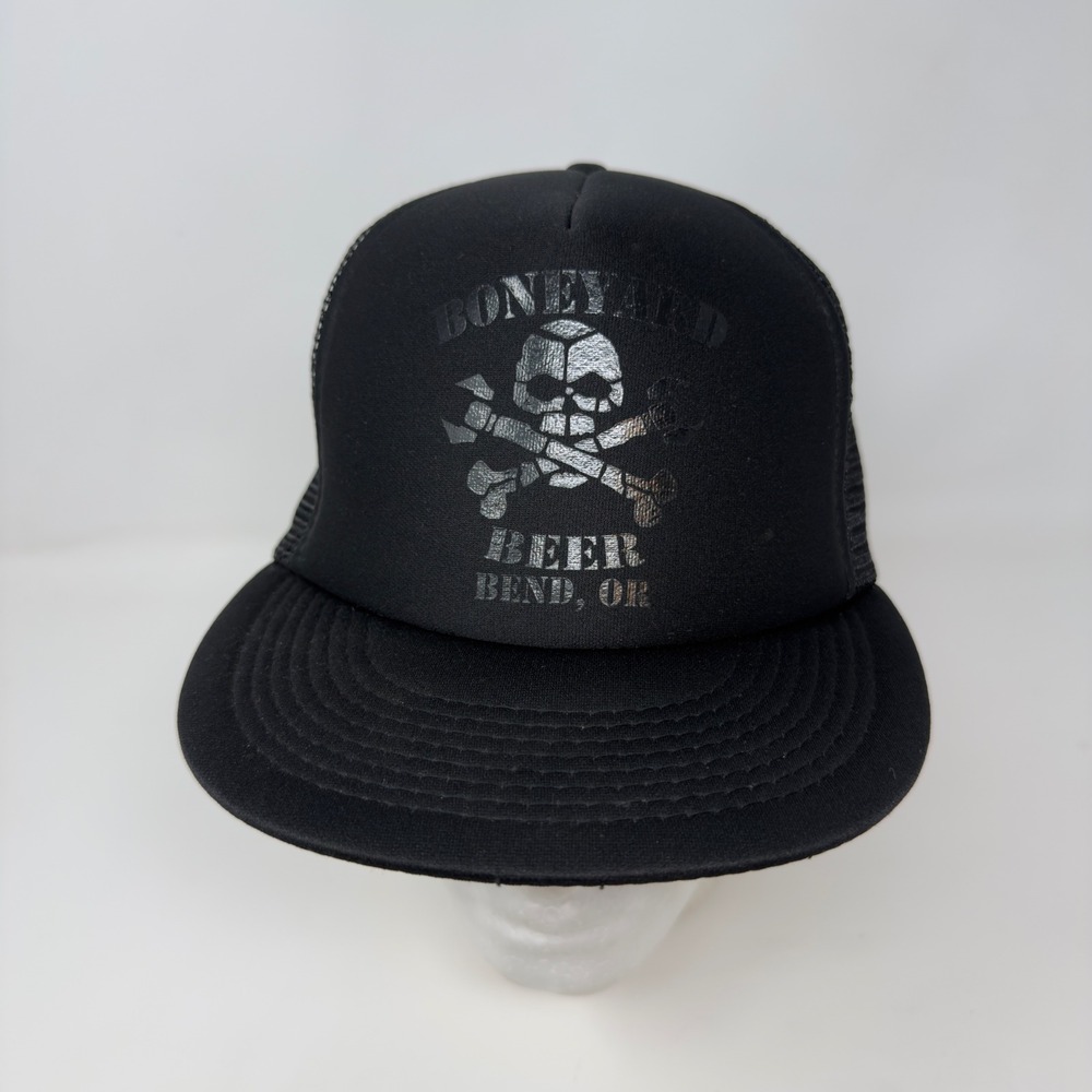 Boneyard Beer Bend Oregon Silver Logo Black Foam Mesh Snapback Trucker Hat Cap